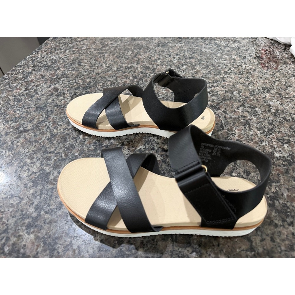 Time and Tru Comfort Black Crisscross Ankle Strap Sandals Womens 6.5 S24 - Picture 2 of 5